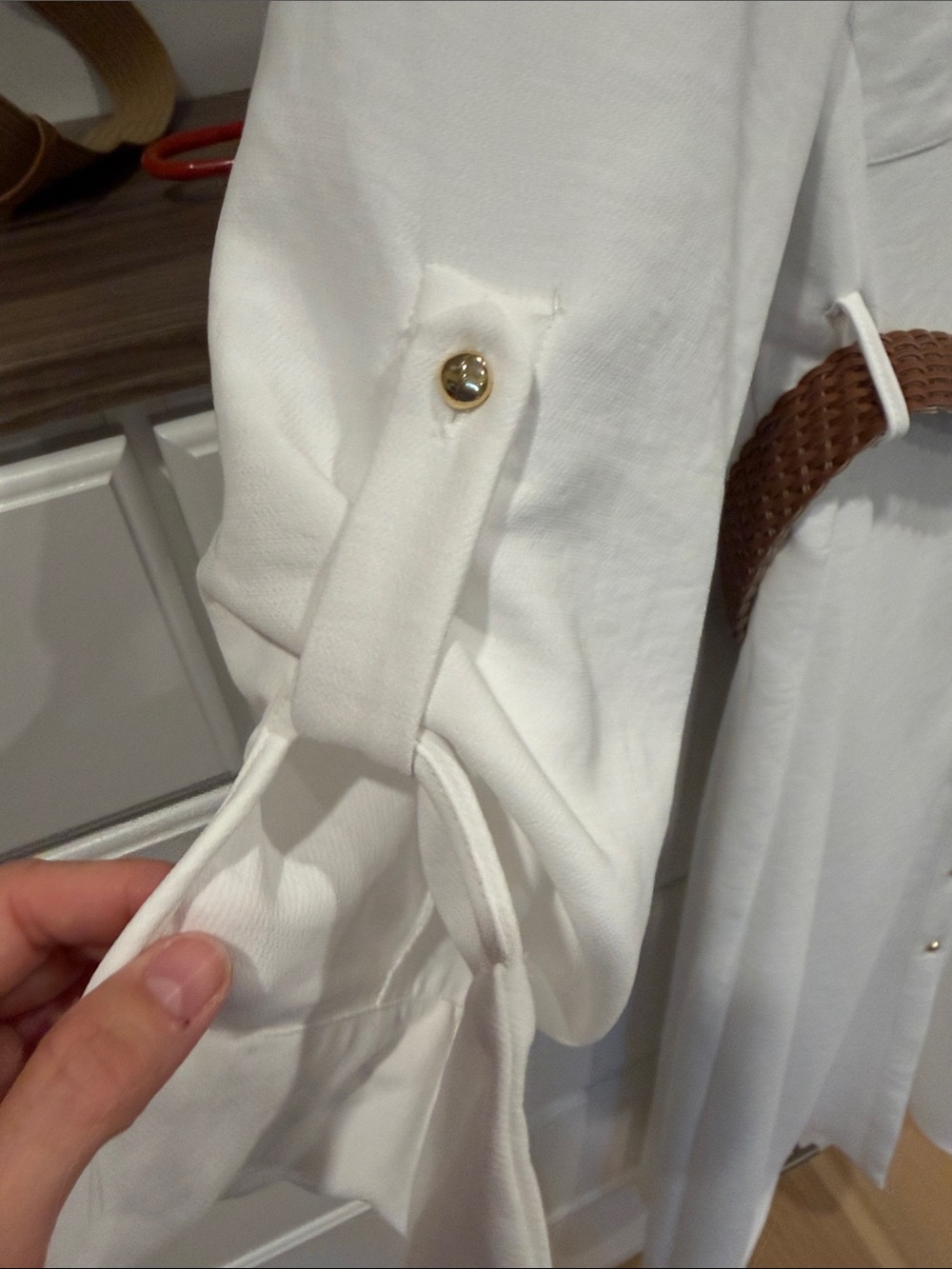 Zara White Button-Front Maxi Shirt Dress with Brown Braided Belt - Picture 5 of 5